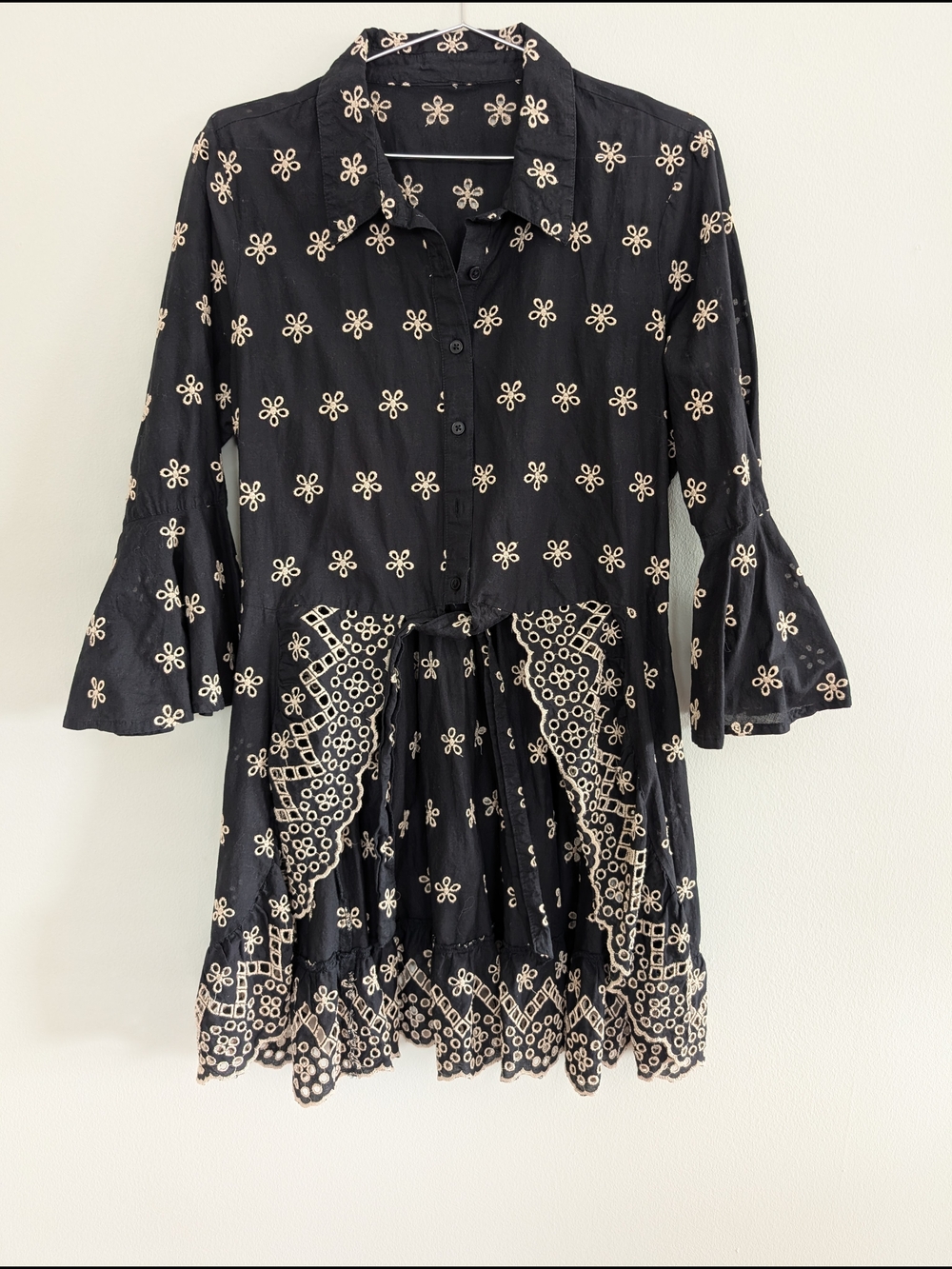 Venus Black Tunic with Cream Floral Embroidery Size M